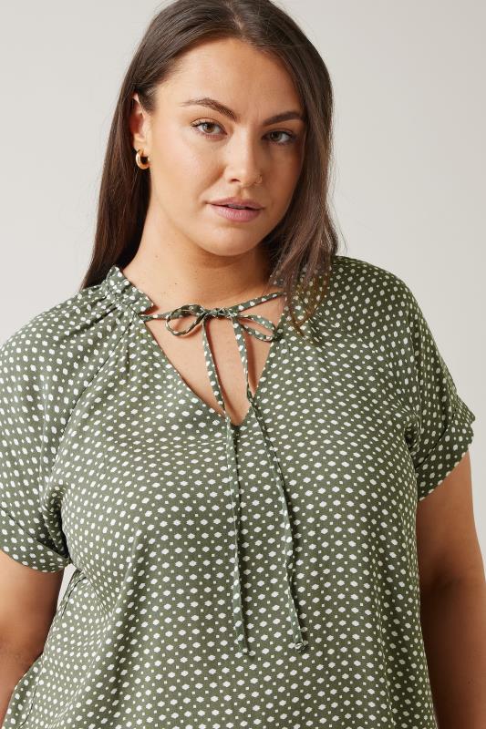 EVANS Plus Size Grey Dot Print Tie Neck Blouse | Evans 4