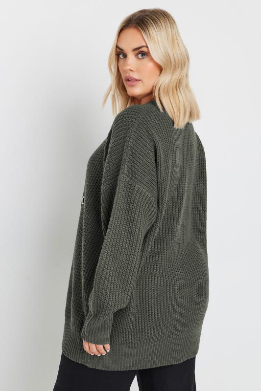 YOURS Plus Size Charcoal Grey Eyelet Knitted Jumper | Yours Clothing 4