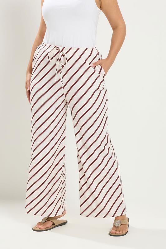 YOURS Plus Size  Natural Brown Stripe Wide Leg Trousers | Yours Clothing 1
