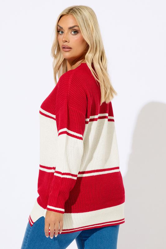 YOURS Plus Size Red Stripe Knitted Jumper | Yours Clothing 3