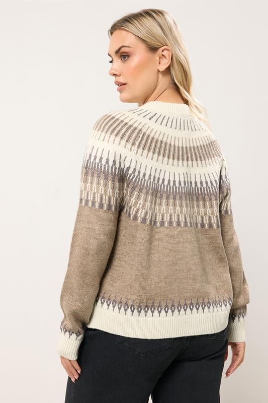 YOURS Plus Size Natural Brown Fairisle Knitted Cardigan | Yours Clothing 4