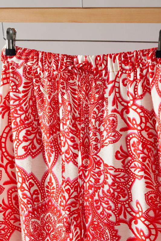 EVANS Plus Size Red & White Paisley Print Wide Leg Trousers | Evans 8