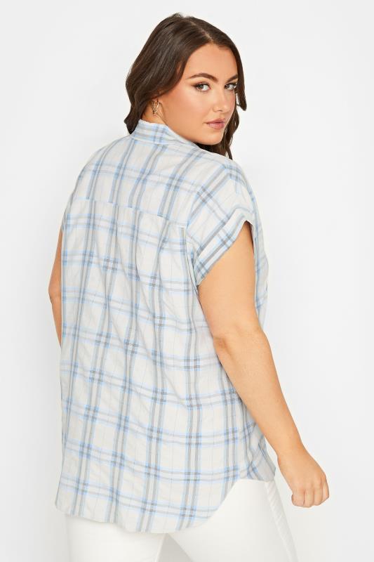 YOURS Plus Size Blue Check Print Collared Shirt  | Yours Clothing 3