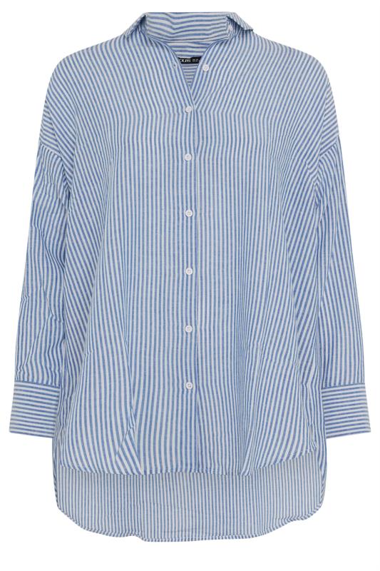 YOURS Plus Size Blue Pinstripe Linen Shirt | Yours Clothing  7