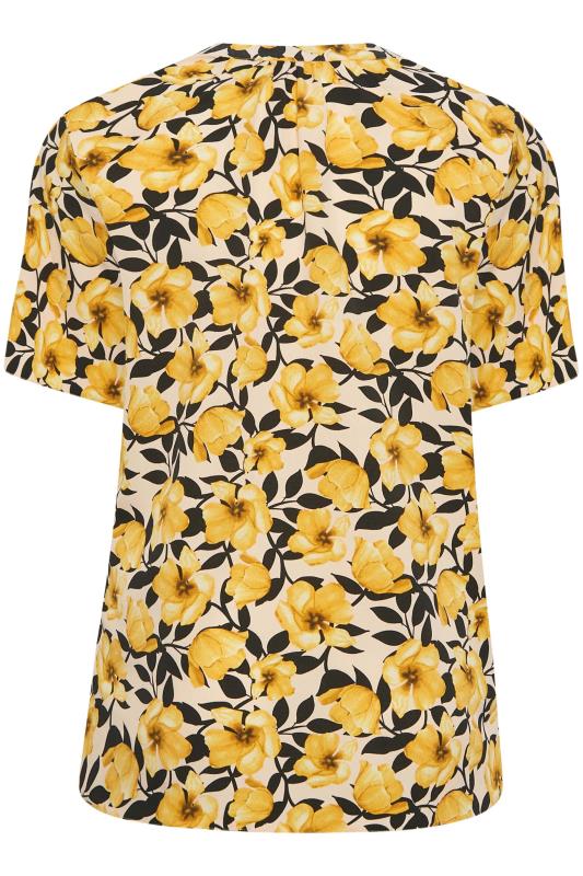YOURS Plus Size Yellow Floral Print V-Neck Blouse | Yours Clothing 7