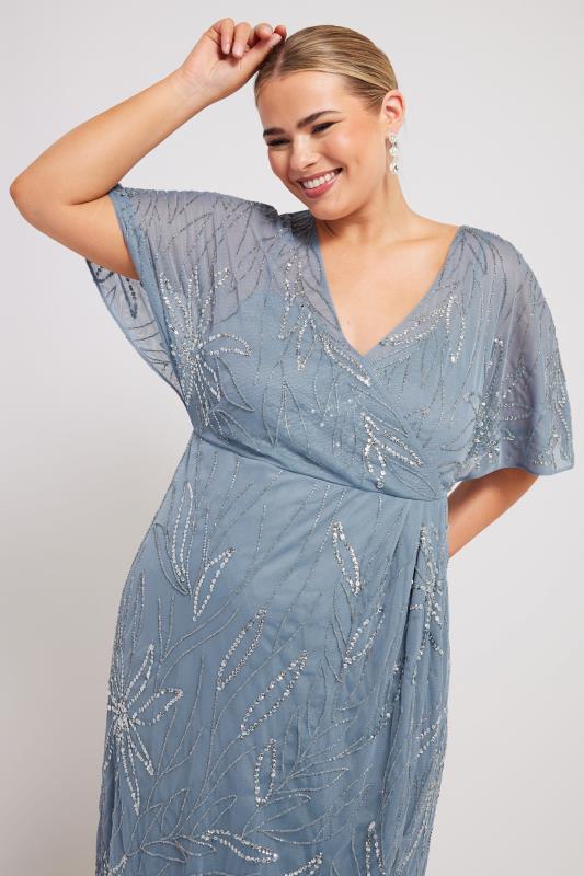 LUXE Plus Size Blue Embellished Wrap Midi Dress | Yours Clothing 4