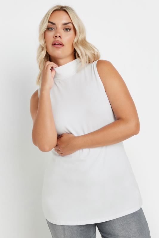 YOURS Plus Size White Turtle Neck Sleeveless Top | Yours Clothing 1