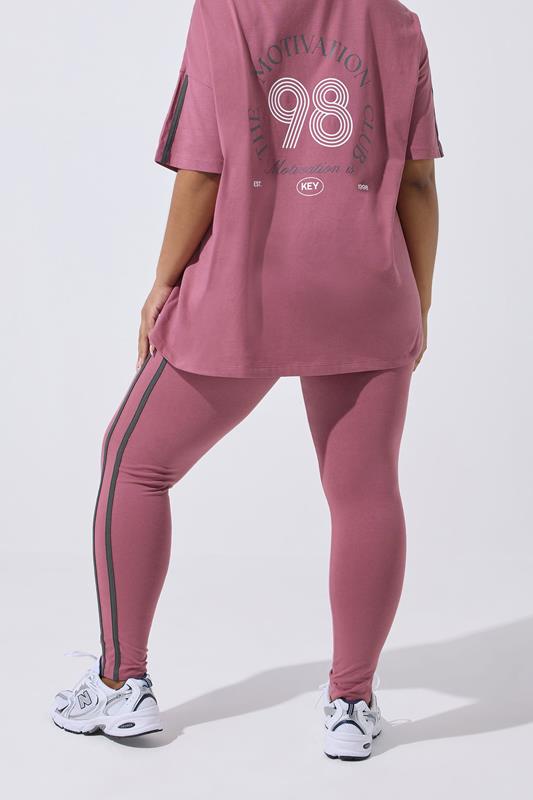 YOURS ACTIVE Plus Size Pink Side Stripe Leggings | Yours Clothing 4