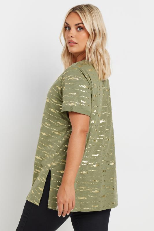 YOURS Plus Size Khaki Green Foil Print Top | Yours Clothing 3