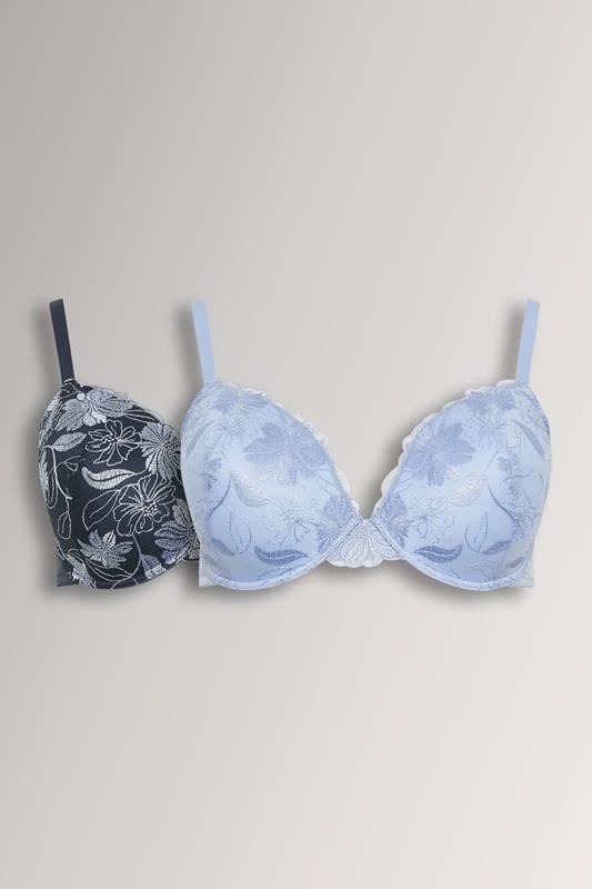  YOURSET 2 PACK Curve Navy Blue Embroidered Floral Padded Bras