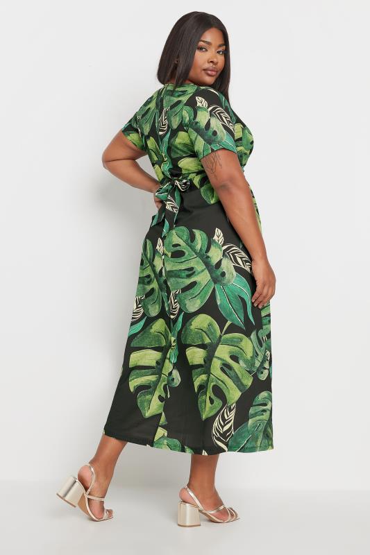 YOURS Plus Size Black Leaf Print Short Sleeve Wrap Maxi Dress | Yours Clothing 3