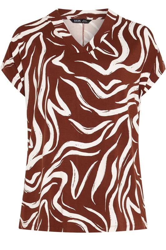 YOURS Plus Size Brown Abstract Print T-Shirt | Yours Clothing 5