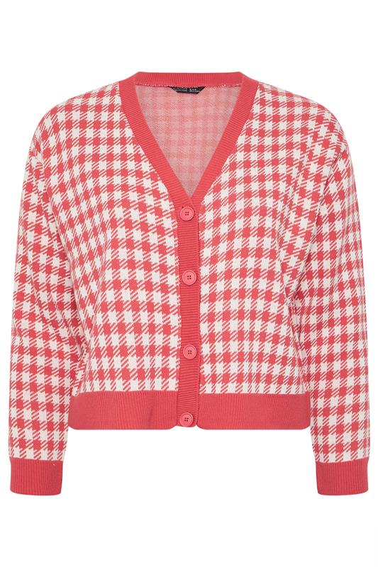 LIMITED COLLECTION Plus Size Coral Pink Gingham Knitted Cardigan | Yours Clothing 5
