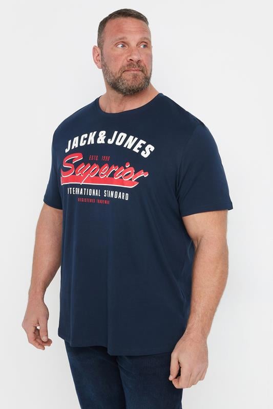 JACK & JONES Big & Tall Navy Blue 'Superior' Printed T-Shirt