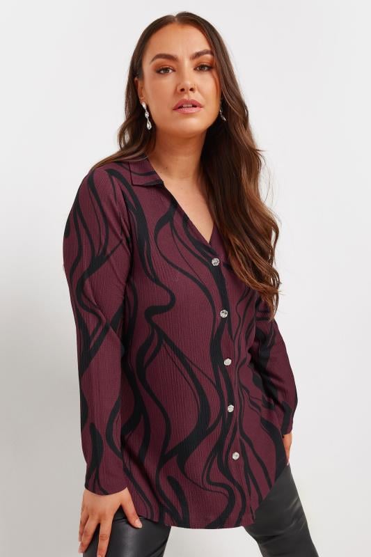 YOURS Plus Size Burgundy Red Swirl Print Textured Shirt | Yours Clothing  1