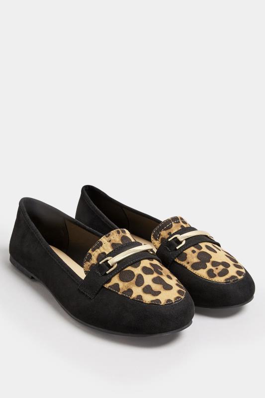 Black & Leopard Print Loafers In Extra Wide EEE Fit | Yours Clothing  2