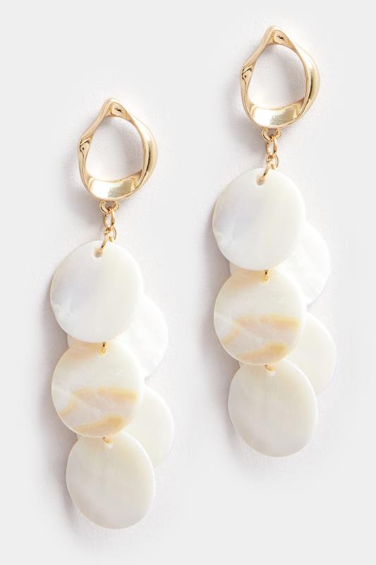 Gold Tone Shell Disc Drop Earrings 2