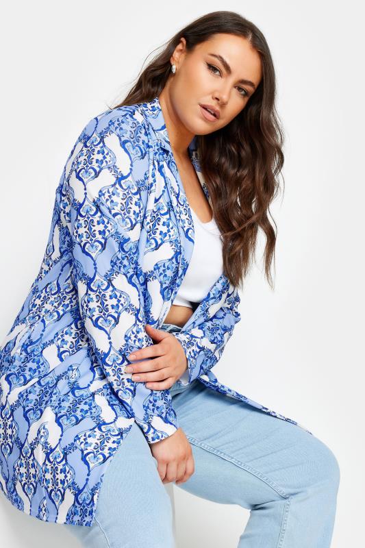 LIMITED COLLECTION Plus Size Blue Tile Print Blazer | Yours Clothing 4