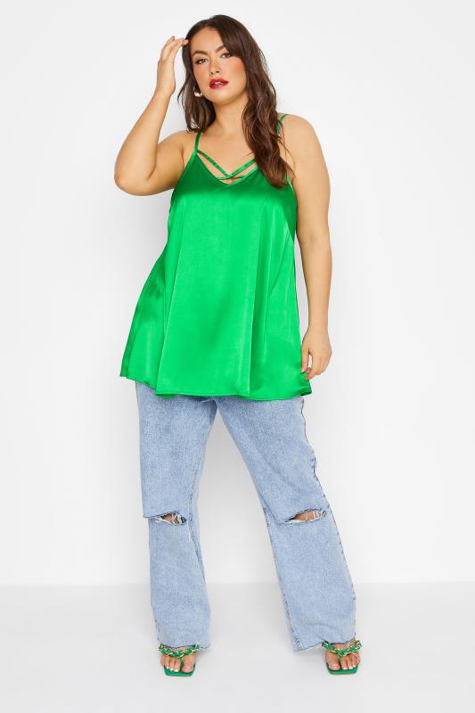 YOURS Plus Size Bright Green Satin Cami Top | Yours Clothing  2