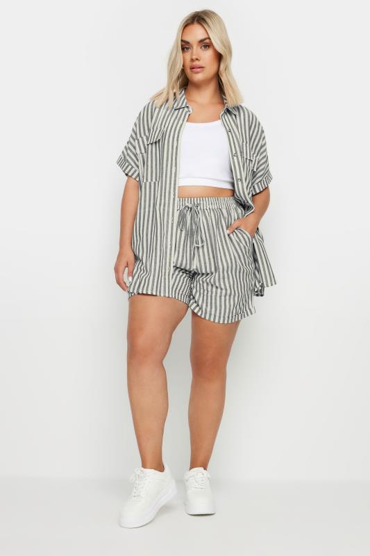 YOURS Plus Size Black Stripe Linen Shirt | Yours Clothing 2