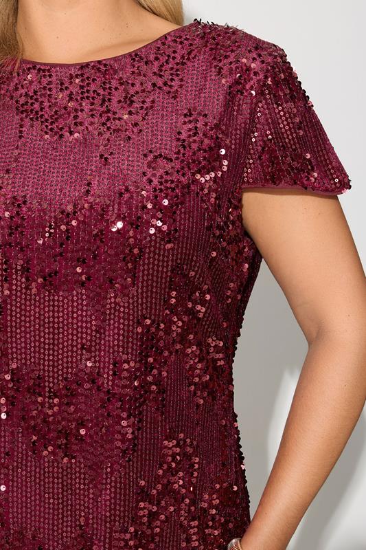 YOURS LONDON Plus Size Wine Red Velvet Sequin Shift Dress | Yours Clothing 4