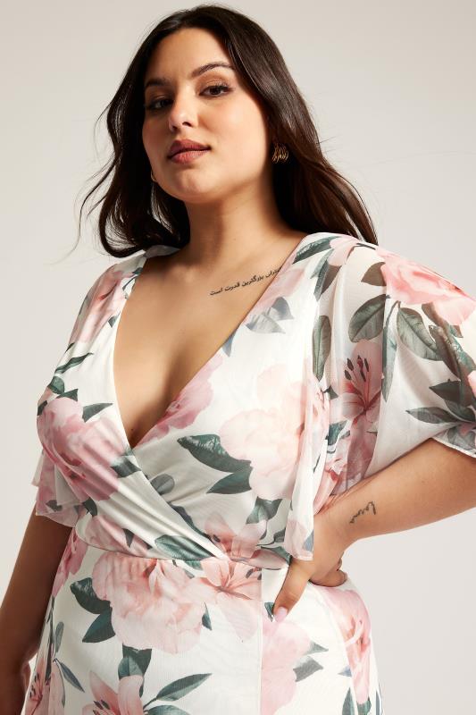 YOURS LONDON Plus Size White & Pink Floral Print Wrap Dress | Yours Clothing 3