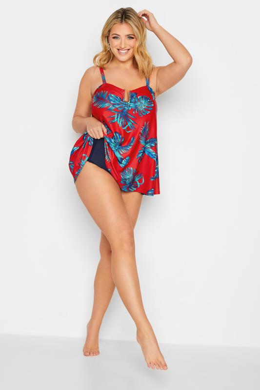 YOURS Curve Plus Size Red Palm Leaf Tankini Top | Yours Clothing  4