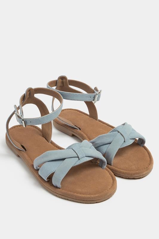Blue  Faux Leather Cross Over Sandals In Extra Wide EEE Fit | Yours Clothing 1