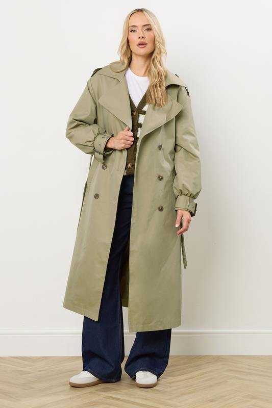 LTS Tall Sage Green Balloon Sleeve Buckle Trench Coat | Long Tall Sally 1