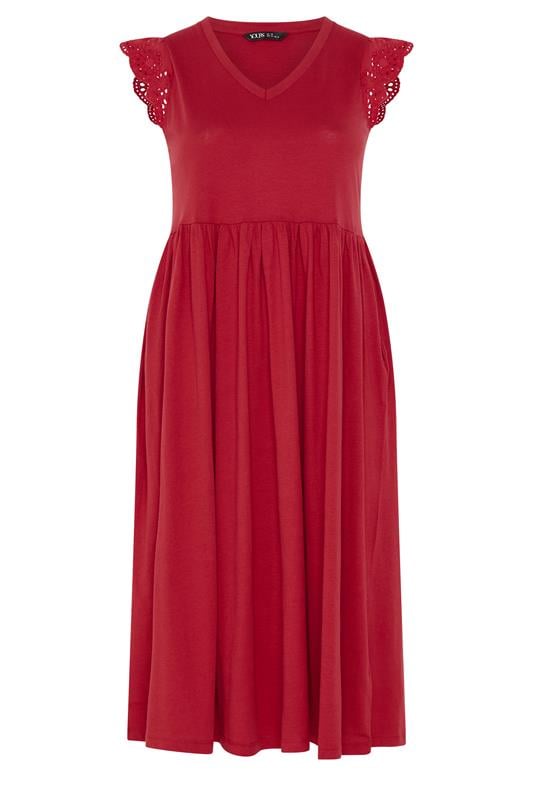 YOURS Plus Size Red Broderie Sleeve Maxi Dress | Yours Clothing 5
