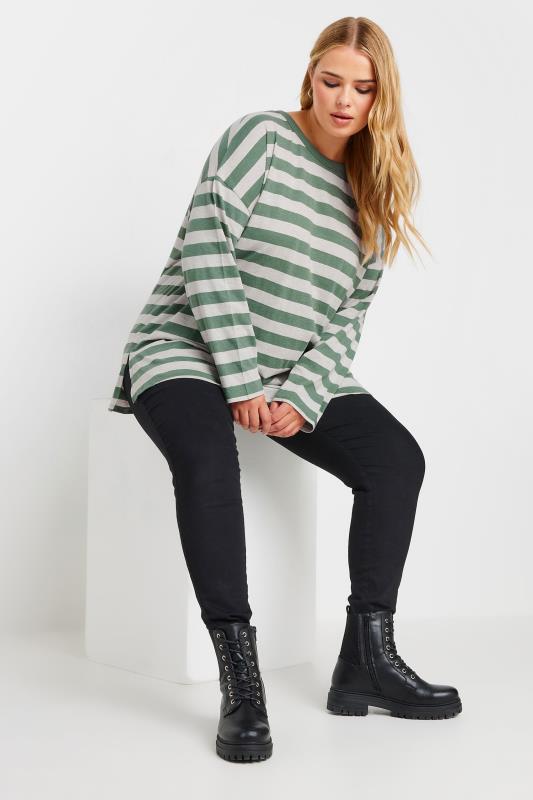 YOURS Plus Size Green Stripe Print Top | Yours Clothing 3