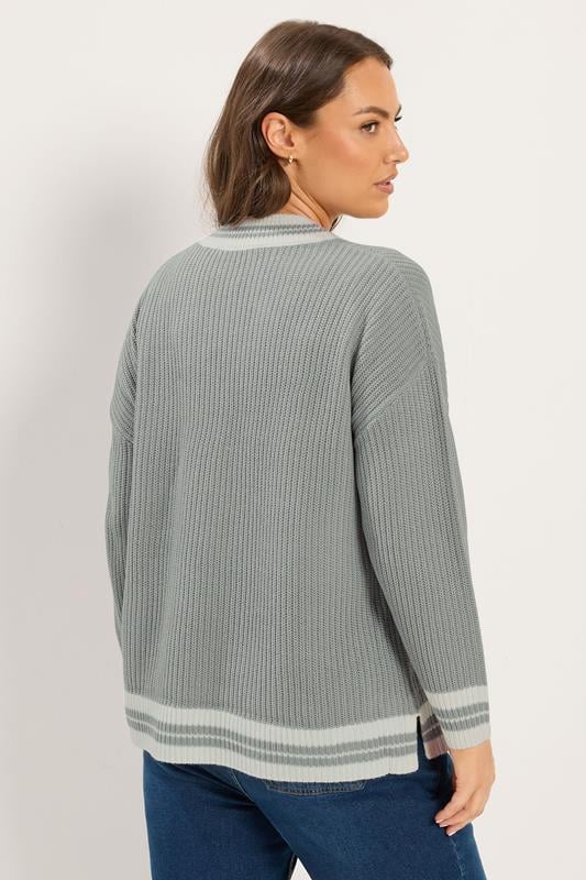 YOURS Plus Size Grey & White Knitted Tennis Jumper | Yours Clothing 4