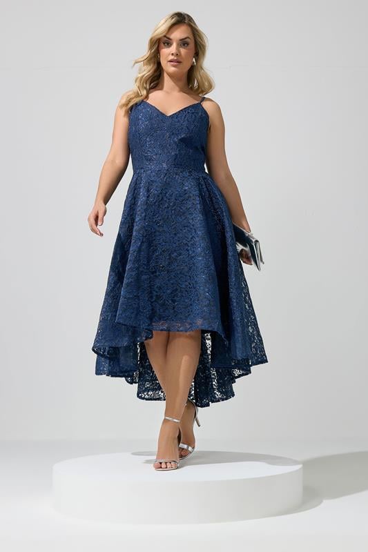 YOURS LONDON Plus Size Navy Blue Lace Midi Dress | Yours Clothing 1