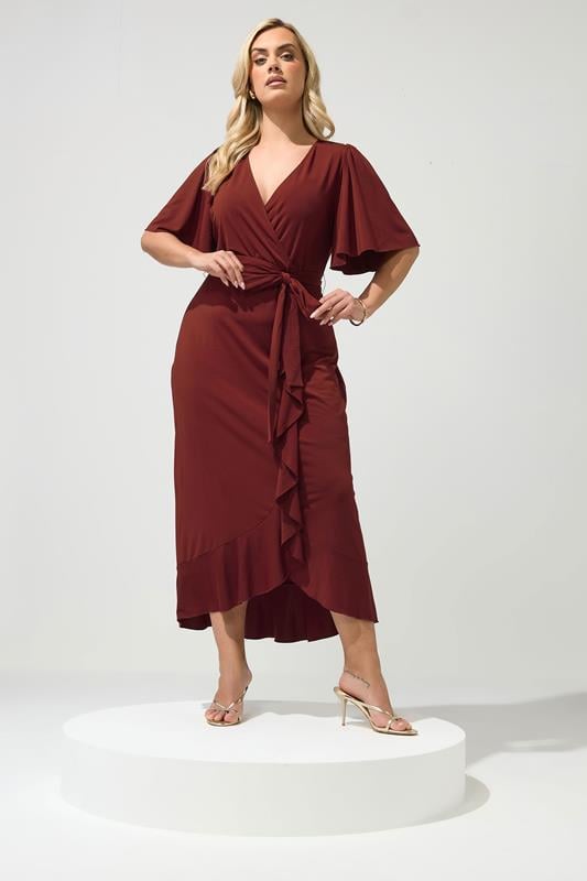 YOURS LONDON Curve Burgundy Red Ruffle Hem Wrap Dress