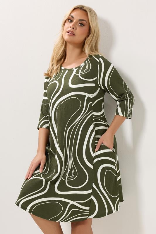 YOURS Plus Size Green Abstract Swirl Tunic Dress | Yours Clothing 1