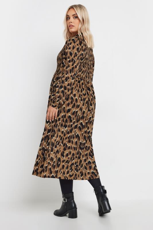 YOURS Plus Size Brown Leopard Print Shirred Midaxi Dress | Yours Clothing 4