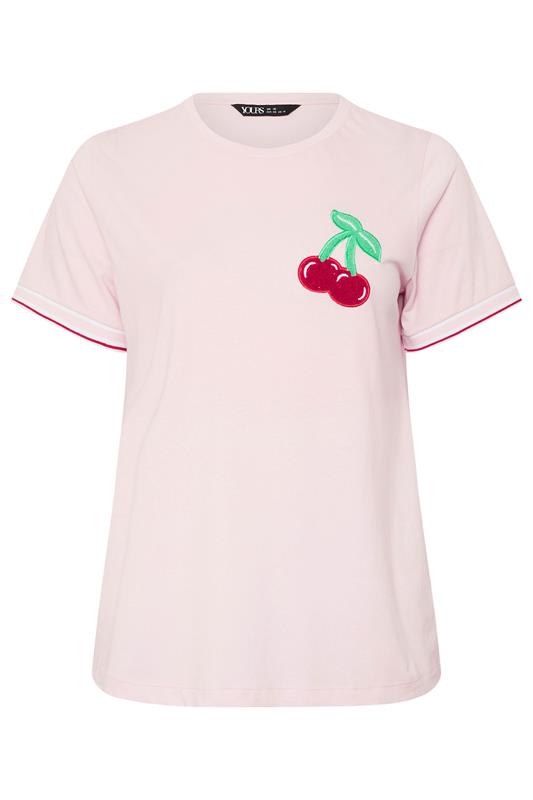 YOURS Plus Size Pink Cherry Varsity Trim T-Shirt | Yours Clothing 5