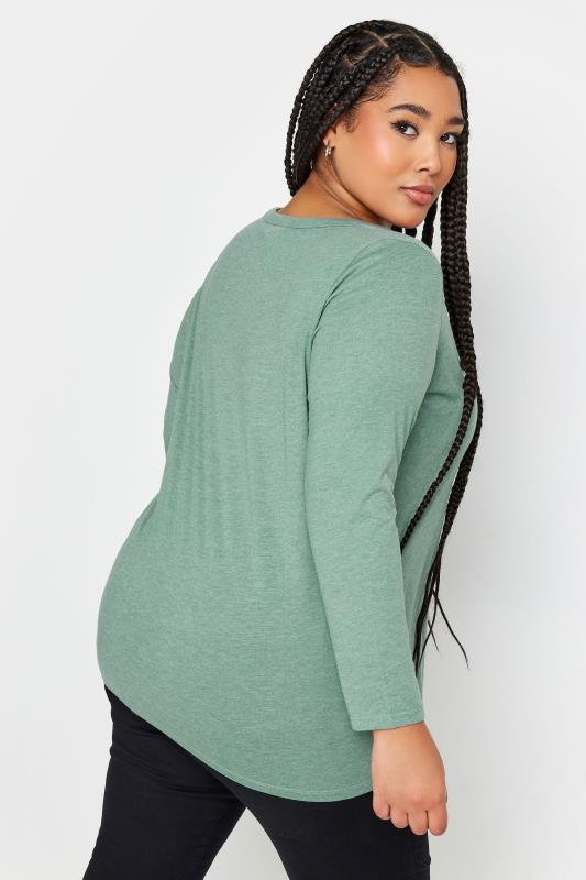 YOURS Plus Size Green Marl Long Sleeve Top | Yours Clothing 3