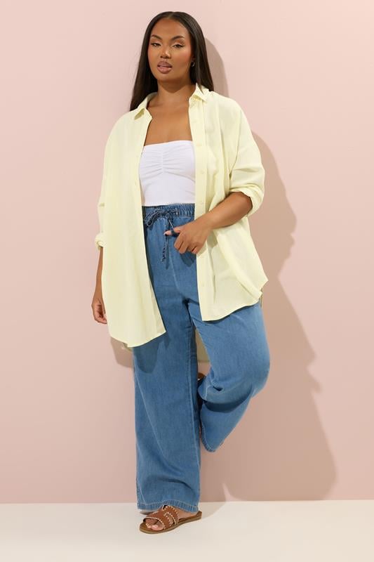 YOURS Plus Size Butter Yellow Linen Shirt | Yours Clothing 2