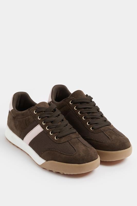 Brown Side Stripe Gum Sole Trainers In Extra Wide EEE Fit | Yours Clothing 1