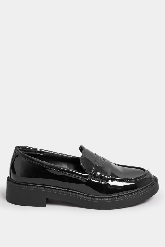 Black Patent Chunky Slip On Loafers In Wide E Fit & Extra Wide EEE Fit | Yours Clothing  3