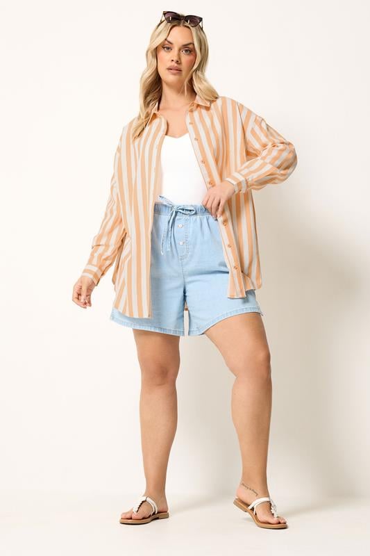 YOURS Plus Size Orange Stripe Linen Long Sleeve Shirt | Yours Clothing 2