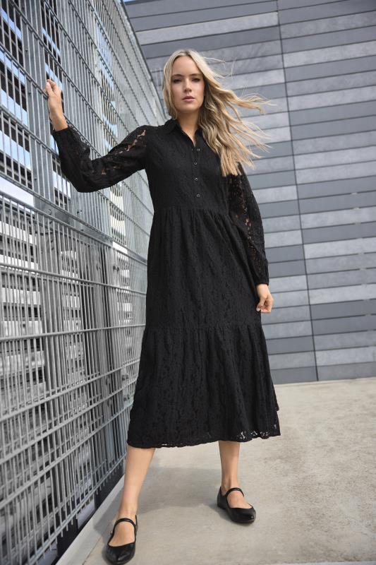 LTS Tall Black Lace Tiered Midi Dress | Long Tall Sally 1