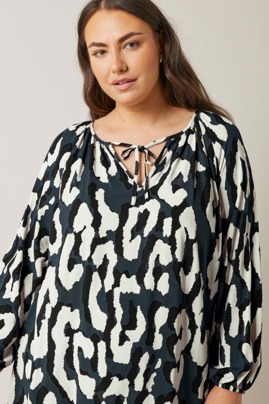 EVANS Plus Size Navy Blue Animal Print Tiered Mini Dress | Evans  4