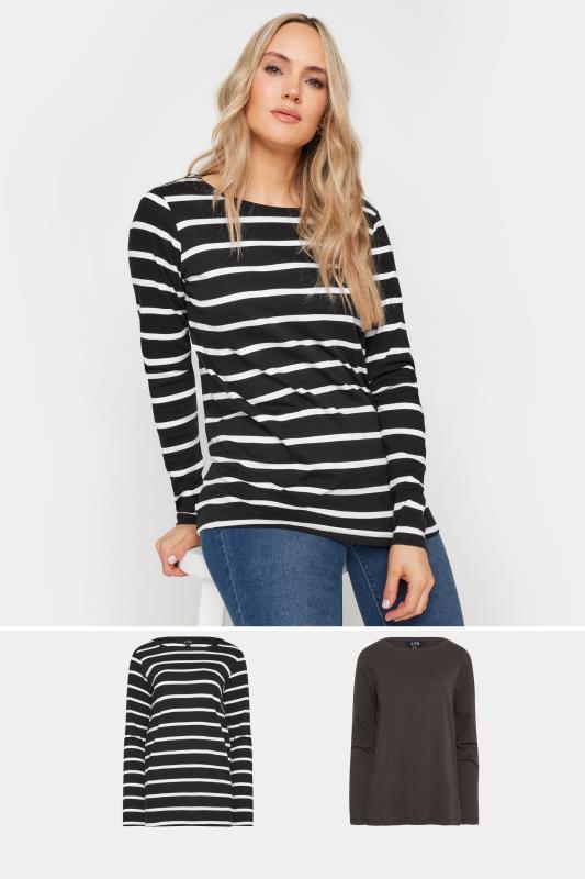 LTS Tall Women's 2 PACK Brown & Black Stripe Long Sleeve T-Shirts | Long Tall Sally 1