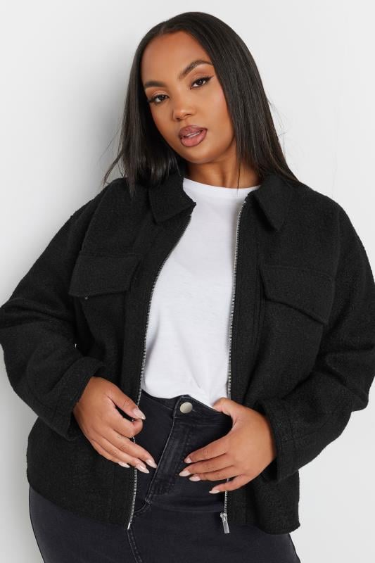 YOURS Plus Size Black Cropped Boucle Jacket | Yours Clothing 1