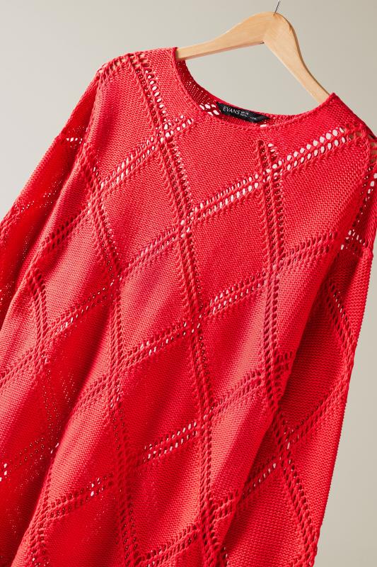 EVANS Plus Size Red Diamond Pointelle Jumper | Evans 7