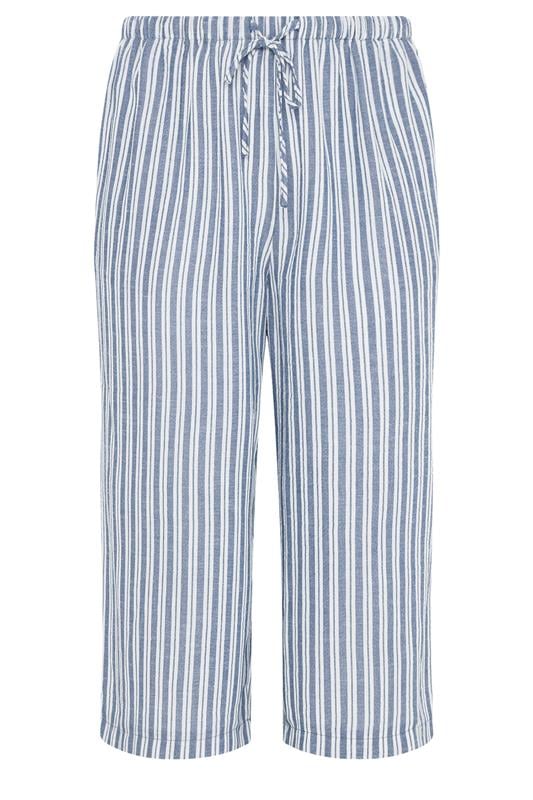 YOURS Plus Size Blue Stripe Linen Look Cropped Trousers | Yours Clothing 5