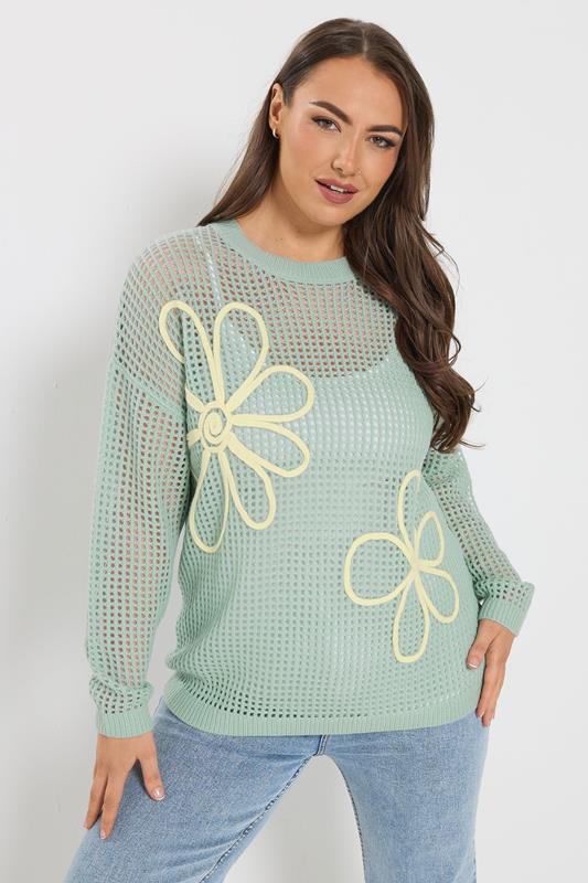  YOURS Curve Blue Flower Detail Kitted Jumper