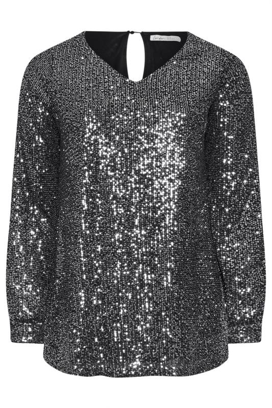 YOURS LONDON Plus Size Silver Sequin V-Neck Top | Yours Clothing 5